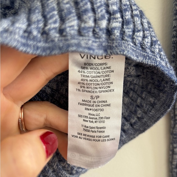 Vince Blue Heathered Ribbed Long Sleeve Top Wool Cotton Blend Size S - Picture 4 of 5